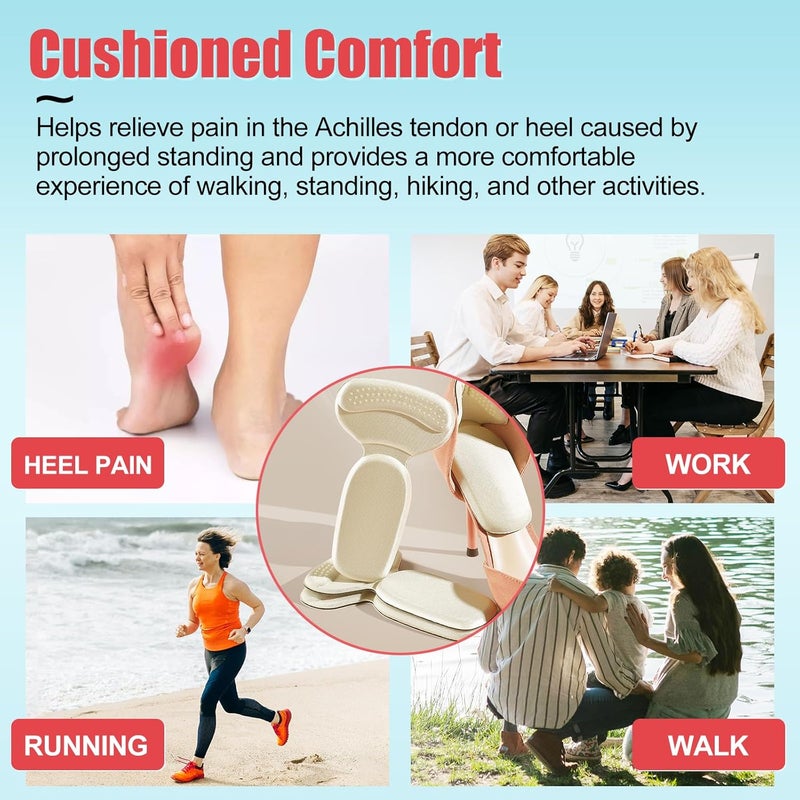 PHIXBEAR Heel Pads for Big & Loose Shoes, Pain Relief, Stop Slip and Blister, Large Grips Cushion Inserts to Make Men & Women Shoes Smaller Tighter (4 Pairs) 2 Apricot 2 Black - Image 3